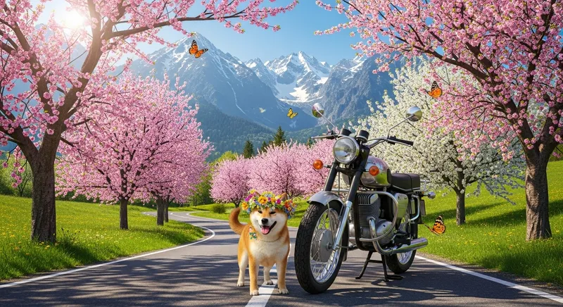 Springtime Beauty in Slovakia: Blooming Trees, Mountains & Shiba Inu