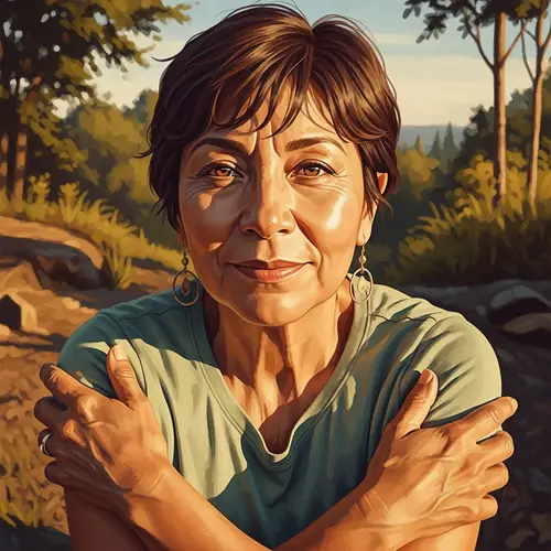 Natural and Relaxed Middle-Aged Hispanic Woman in Outdoor Setting