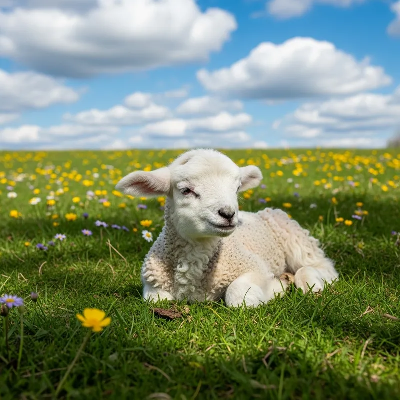 Peaceful Sleeping Baby Lamb in Enchanting Pastoral Scene