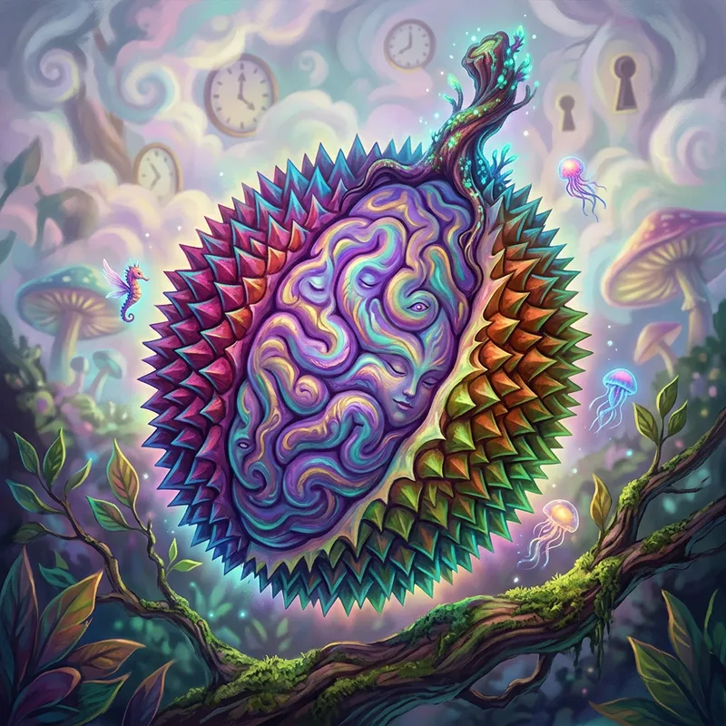 Surreal Durian Brain: Whimsical Digital Art