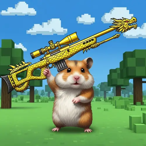 Fantastical Hamster Sniper with Dragon Rifle in Vintage Video Game Scene