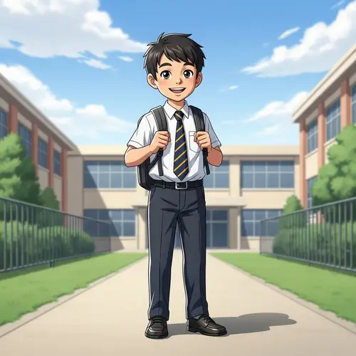 Friendly Asian Male Middle School Student - Warm Greetings in School Setting