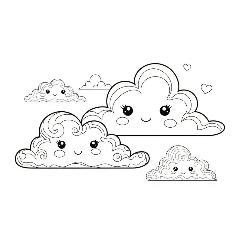 Enchanting Whimsical Clouds Coloring Page: Encouraging Loss Exploration