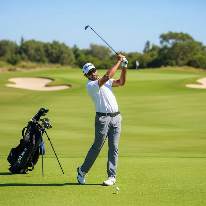 Golfer Swinging Club on Sunny Day