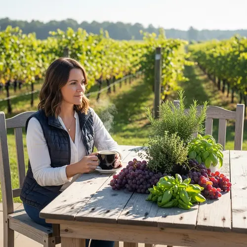 Morning Coffee in Rustic Vineyard Setting - Relaxation and Beauty