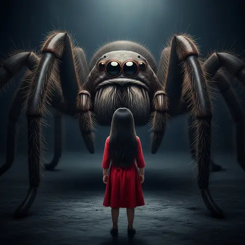 Young Hispanic Girl Facing Gigantic Spider | Dramatic Encounter