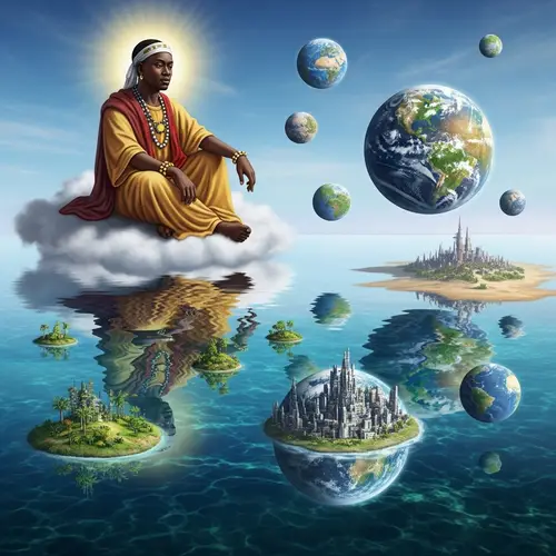 African Deity Orunmila: God of Wisdom & Divination Seated on Cloud