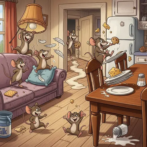 Animated Mice Causing Mischief in a House