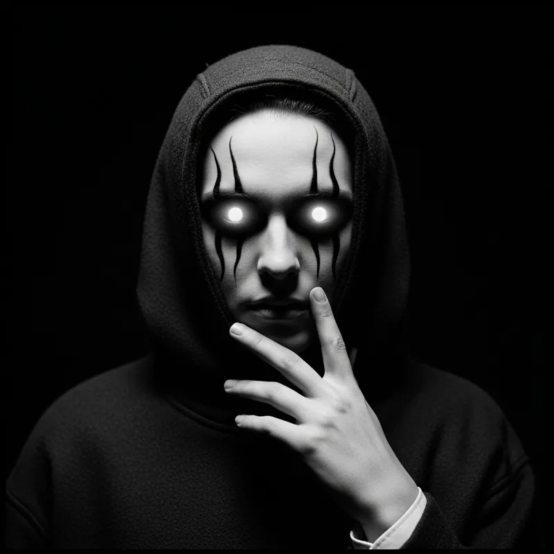 Mysterious Figure with Glowing Eyes in Surrealistic Portrait