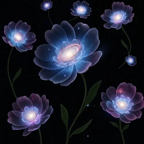 Cosmic Flowers: Ethereal Galactic Blooms in Cosmic Space