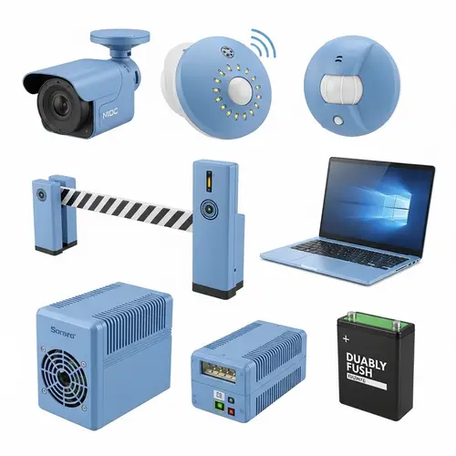 Blue Technology Setup | Video Camera, Fire Sensor, Laptop & More