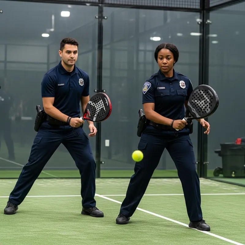 Firefighter and Police Officer Enjoying Padel Game