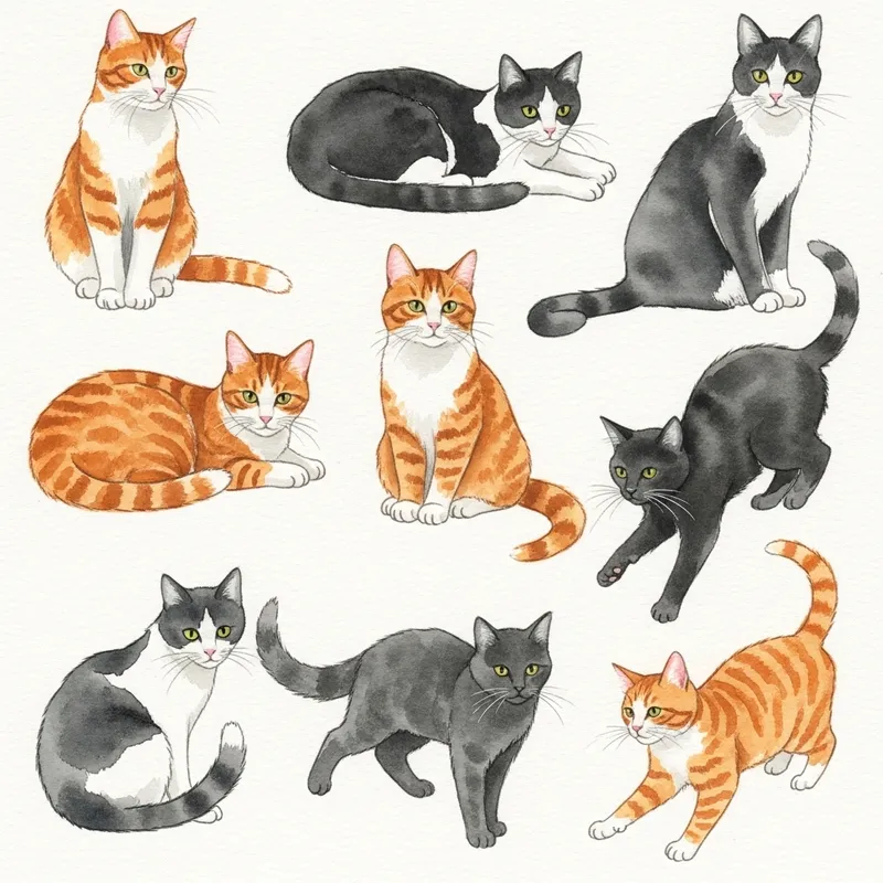 Dynamic Watercolor Cats: Captivating Feline Portraits