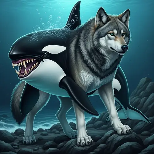 Wolf Orca Hybrid Creature: Striking Imagery