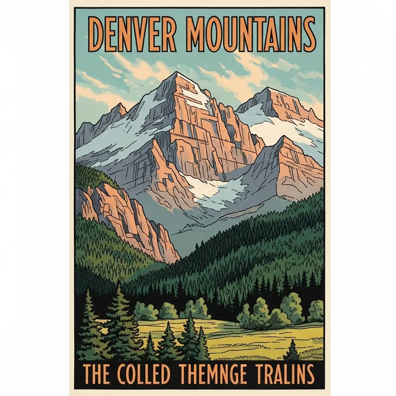 Vintage Denver Mountains Art: Captivating Peaks in Vibrant Colors