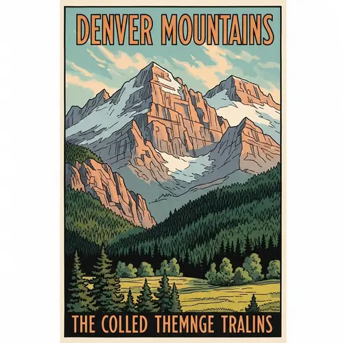 Vintage Denver Mountains Art: Majestic Peaks in Vibrant Colors