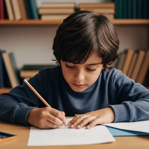 Young Hispanic Boy Engrossed in Creative Writing | Inspiring Scene