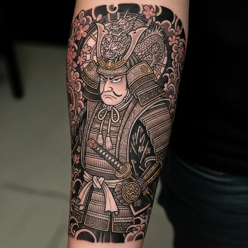 Traditional Japanese Samurai Forearm Tattoo: Strength and Honor