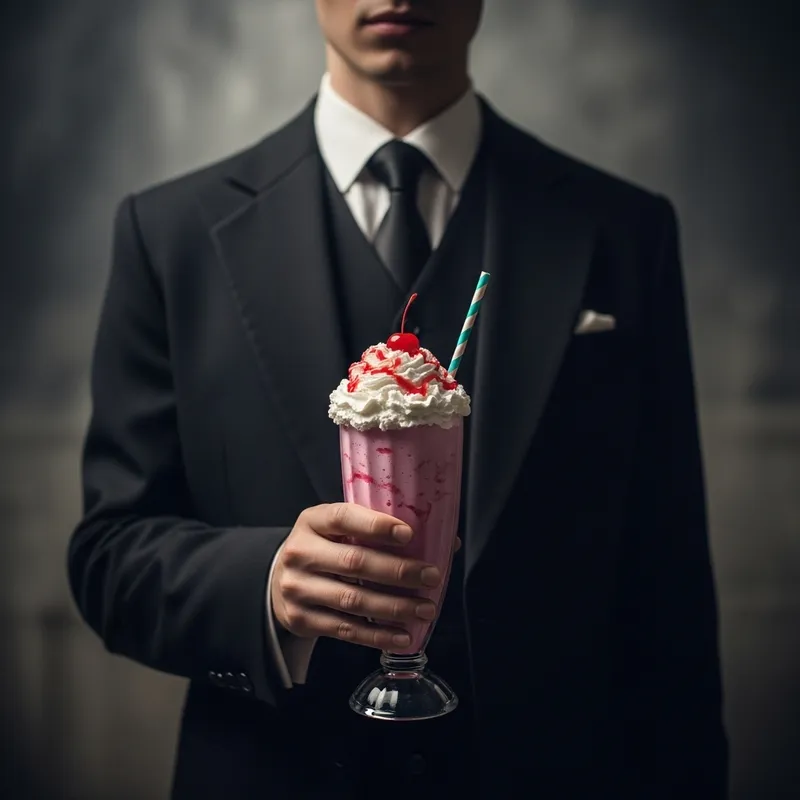 Mysterious Figure with a Colorful Milkshake