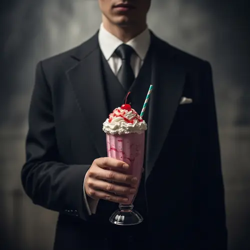 Mysterious Figure with a Colorful Milkshake