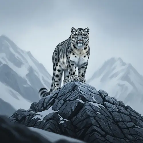 Majestic Snow Leopard on Rocky Mountain Peak | Wildlife Nature Paintings