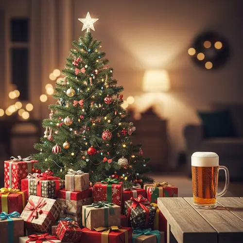 Christmas Tree & Beer: Festive Holiday Scene
