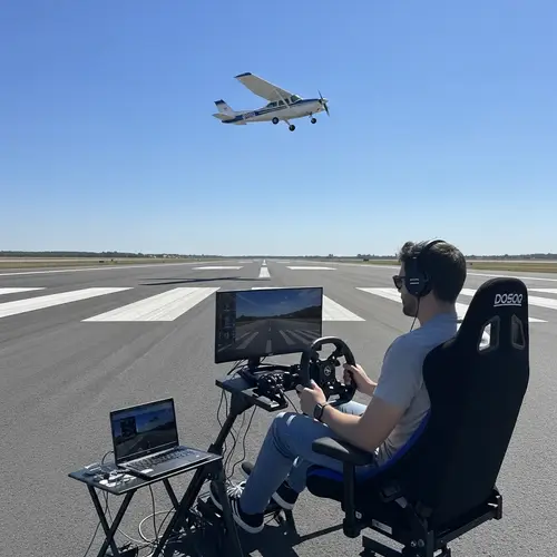 Sim Racer on Airport Runway with Cessna Aircraft