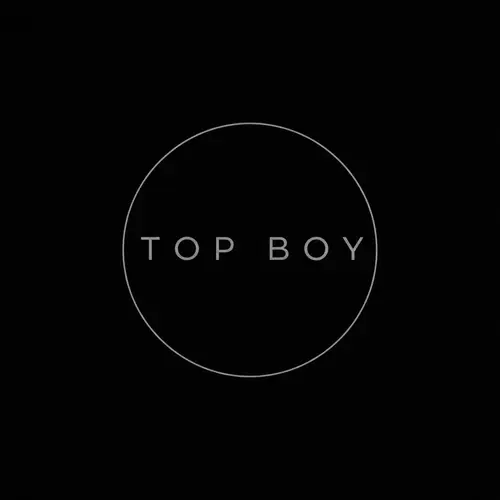 Minimalist Design: TOP BOY in Round Shape on Black Background