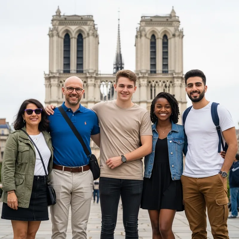 Vibrant Pixar-Style Family Portrait in Front of Notre Dame Cathedral
