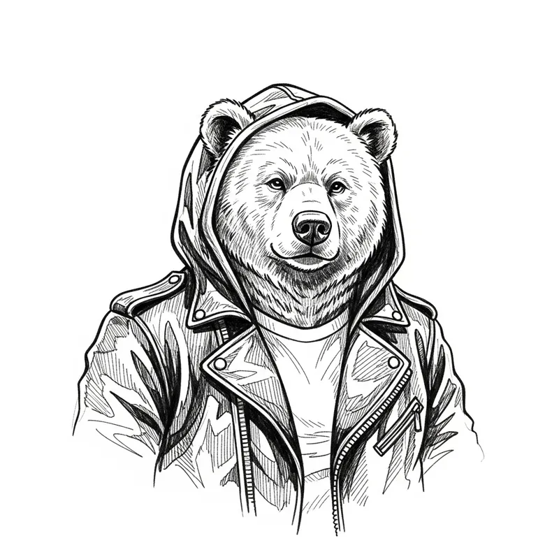 Black Leather Jacket Bear Sketch for Machine Embroidery Black Leather Jacket Bear Sketch for Machine Embroidery