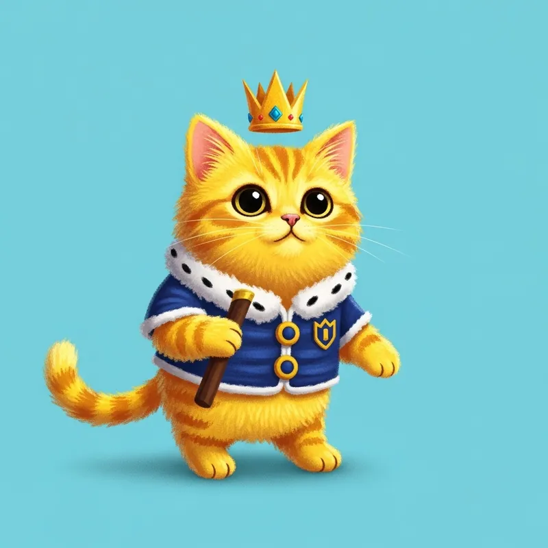 Whimsical Cat with Crown-shaped Head | Playful Yellow Cat