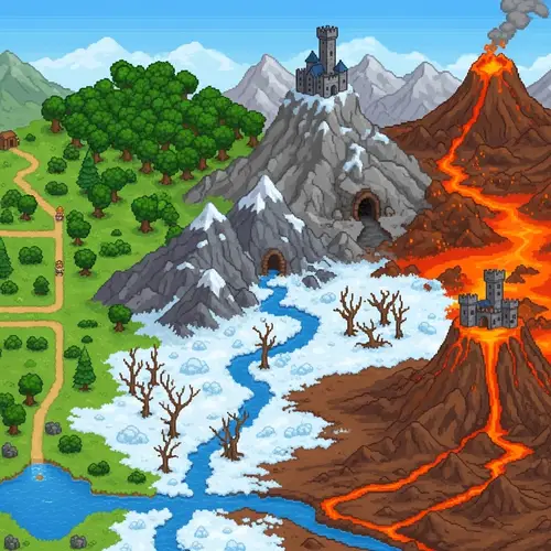 Pixel Art Adventure Landscape - Top-Down View