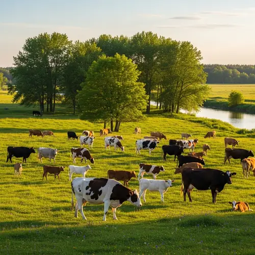 Tranquil Pasture with Cattle: Serene Rural Landscape