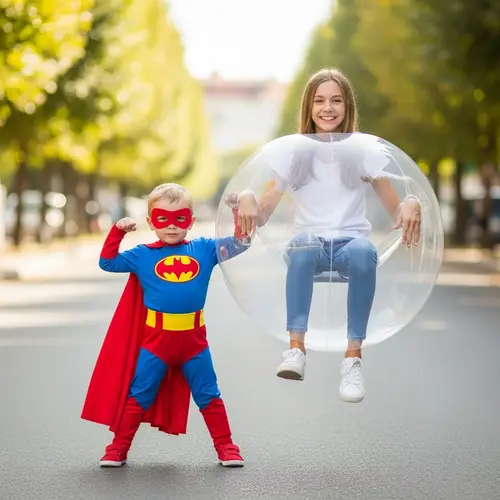 Toddler Superhero Saves Teen Girl in Fun Water-Filled Balloon Costume