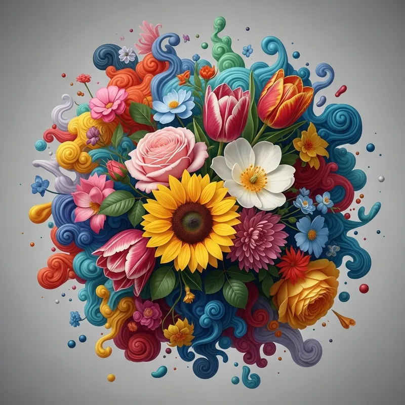 Abstract Realistic Flowers - Intricately Designed Image Abstract Realistic Flowers - Intricately Designed Image