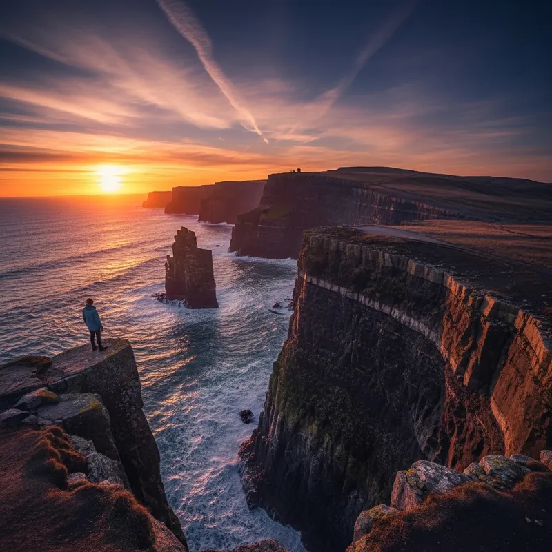 Solitude & Nature's Power: Figure on Cliff | Vibrant Colors & Dramatic Light Solitude & Nature's Power: Figure on Cliff | Vibrant Colors & Dramatic Light