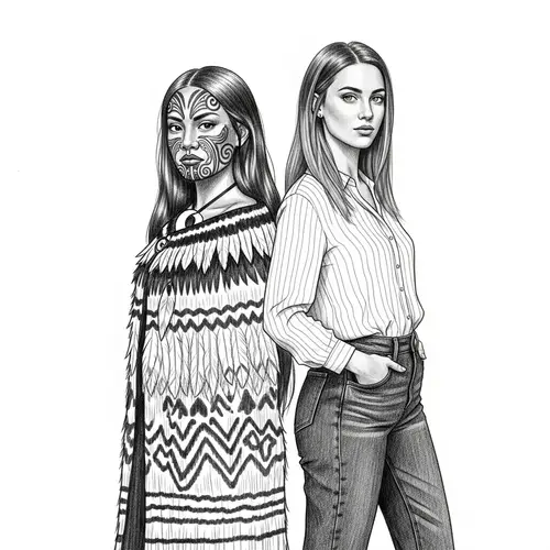 19th-Century Maori & British Girls Sketch: Unity in Diversity