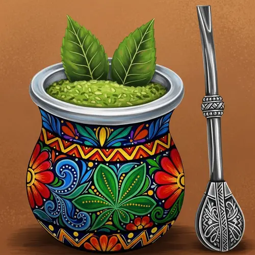 Latin American Folk Art Yerba Mate Gourd Painting