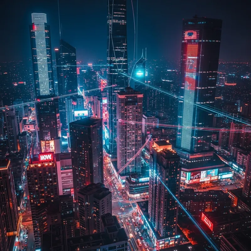 Futuristic Neon Cityscape at Night, Cyberpunk Vibes