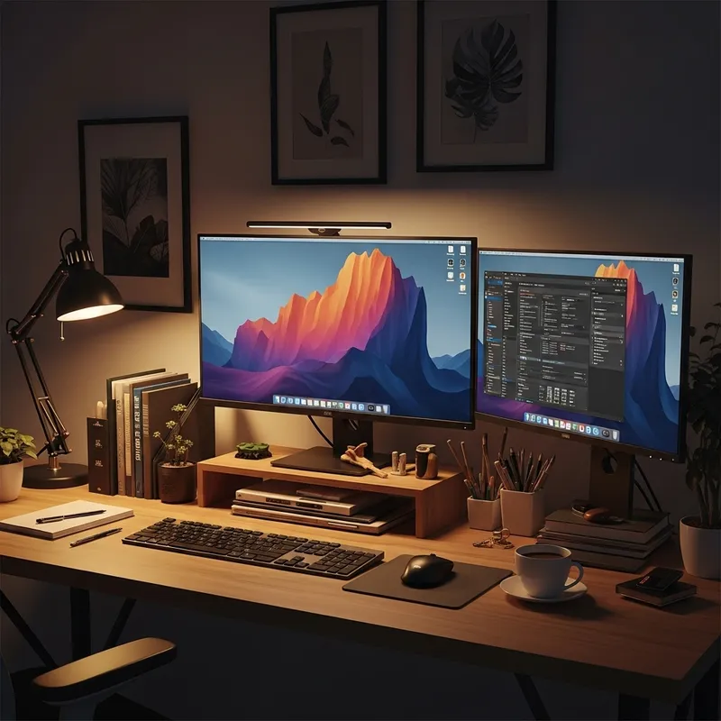 Stylish Workspace with Dual Monitors