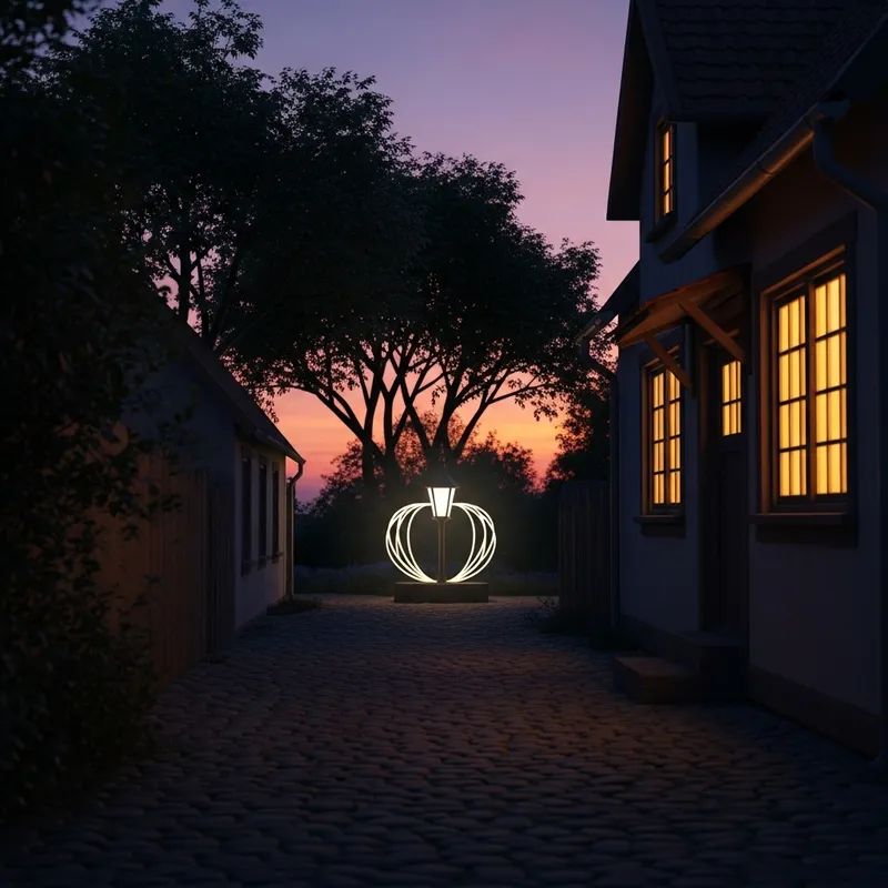 Charming Alley with Quaint Houses and Lantern Glow