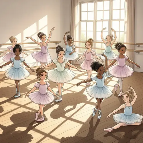 Diverse Group of Little Girls Watercolor Ballet Illustration