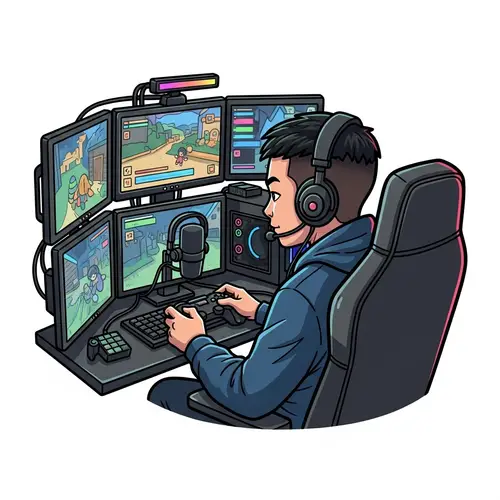 Young Asian Gamer Streamer in Captivating Setup