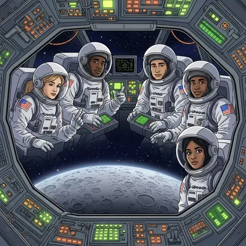 Diverse Group of Astronauts on Space Mission | Moon Exploration