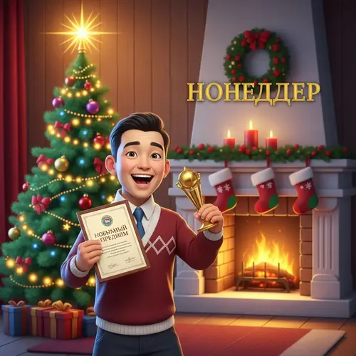 Joyful East Asian Male Wins New Year Contest in Perm Territory