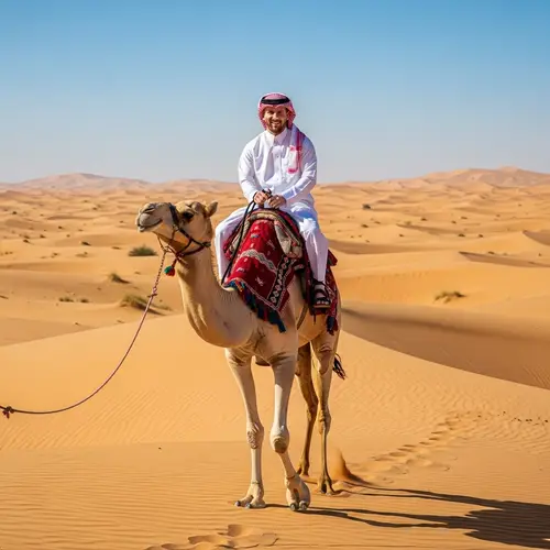 Lionel Messi Lookalike Riding Camel in Traditional Saudi Dress