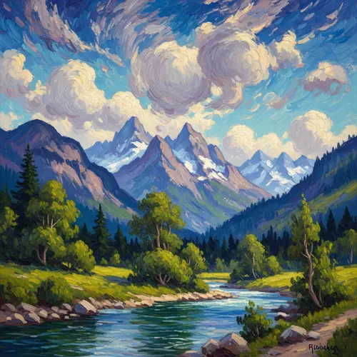Impressionist Mountain Landscape Art - Scenic Painting
