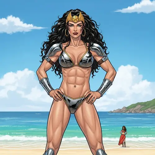 Warrior-Themed Swimsuit Superheroine | Above-Average Height & Athletic Physique