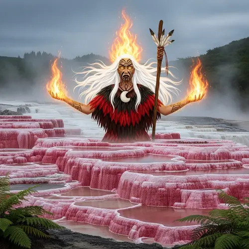 Mahuika: Guardian of Fire Legend with Fiery Spiritual Aura