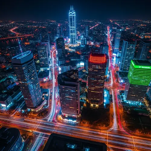 Bustling City Night Lights | Urban Life Panorama